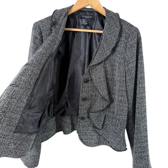Sandro Sportswear‎ Gray Tweed Blazer Ruffle Front, Size Medium - Picture 7 of 10